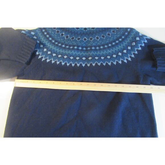 Eddie Bauer 100% Lambswool Blue Fair Isle Sweater Women's Large Fisherman - Picture 7 of 7
